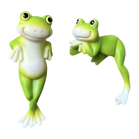 Vsenkes 2x Standing and Lying Frog Statues Mini for Micro Landscape Fence Flower Pot