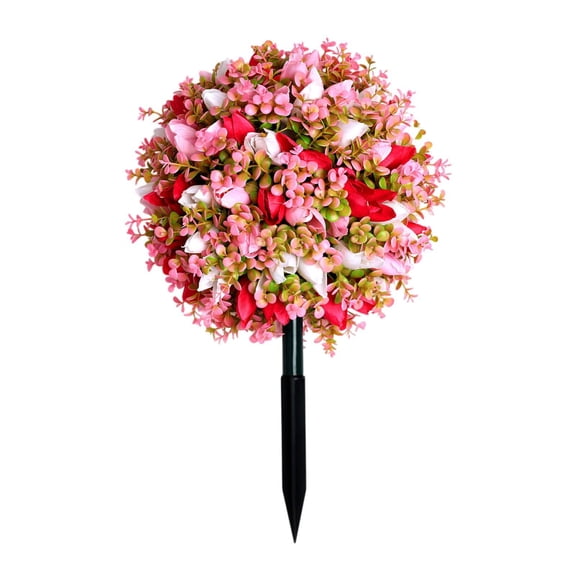 Vsenkes Artificial Flower Garden Stake Fairy Garden Accessories for Backyard Outdoor Red Pink
