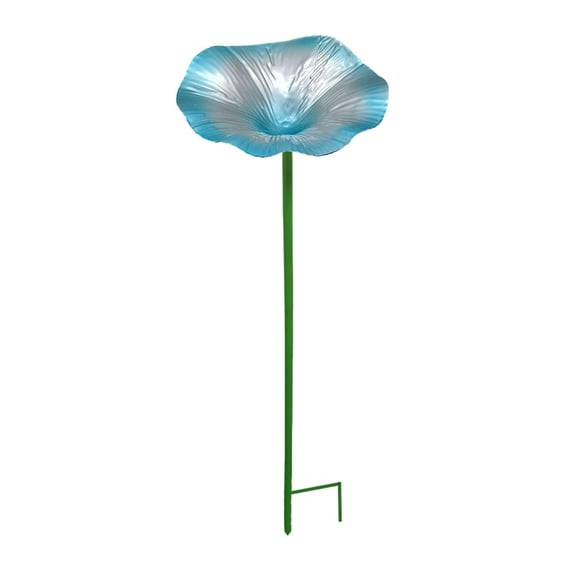 Vsenkes Bird Bath Decor Flower Shape Drinker Plate Feeding Bowl for Yard Garden Home blue