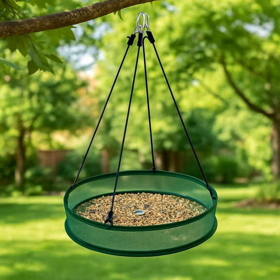 Vsenkes Bird Seed Catcher Tray Decoration Hanging Hoop for Outdoor Birds Feeder Yard Green