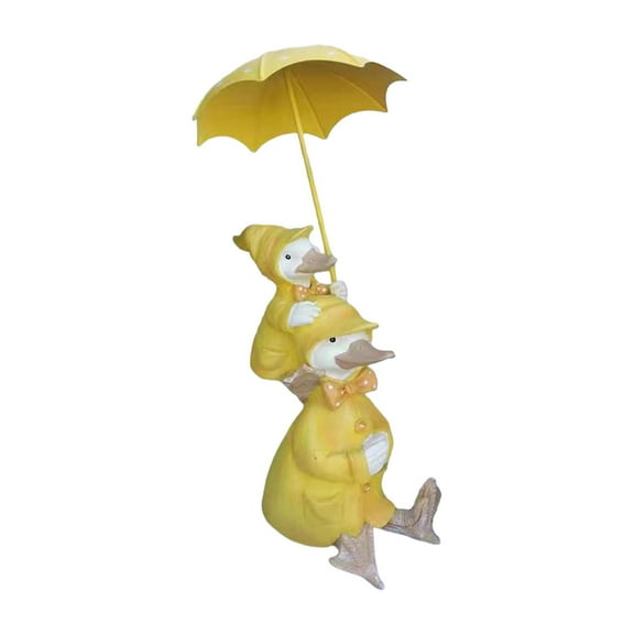 Vsenkes Duck Holding Umbrella Statue Animal Sculpture for Patio Home Office Tabletop B
