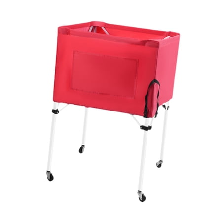 Vsenkes Rolling Sports Ball Cart Convenient Ball Storage Bin for Football Toy Garage Red