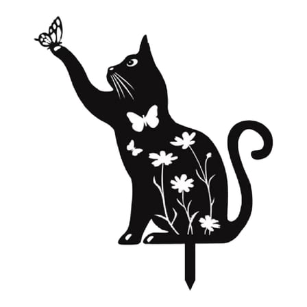 Vsenkes Silhouette Yard Art Outdoor Animal Decor Outside Cat Decorative Garden Stake Look up 30x30cm