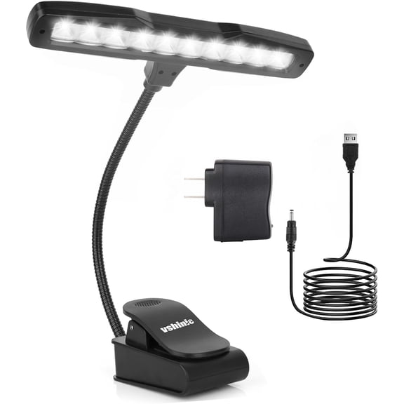 Vshinic Music Stand Light,Clip On Piano Lights 10 LED Orchestra Light,Fully Adjustable No Flicker for Piano,Book Reading, Mixing Table, DJ, Craft Work (Powered by AA Batteries, AC Adapter)