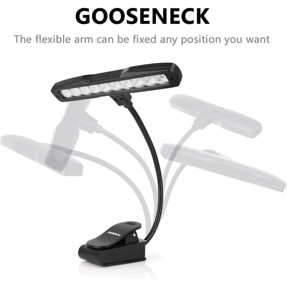 Vshinic Music Stand Light,Clip On Piano Lights 10 LED Orchestra Light,Fully Adjustable No Flicker for Piano,Book Reading, Mixing Table, DJ, Craft Work (Powered by AA Batteries, AC Adapter)