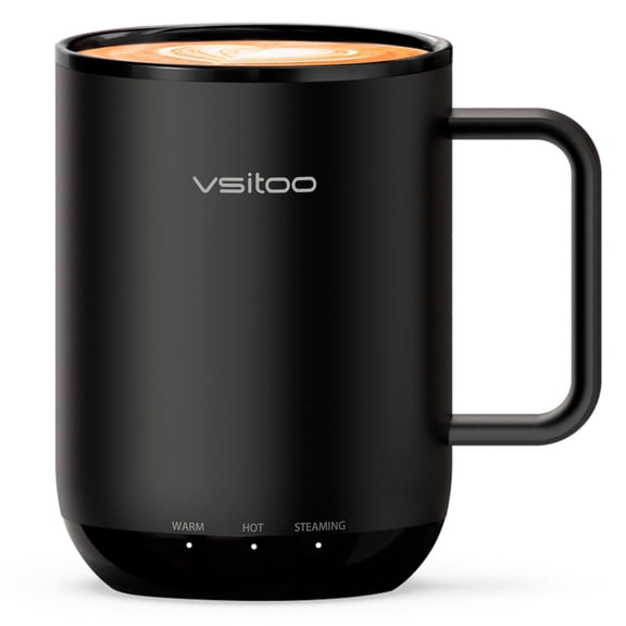 Vsitoo S3 Plus 14oz Self-Heating Coffee Mug, Smart Temperature Control Mug with Rechargeable Base, Black