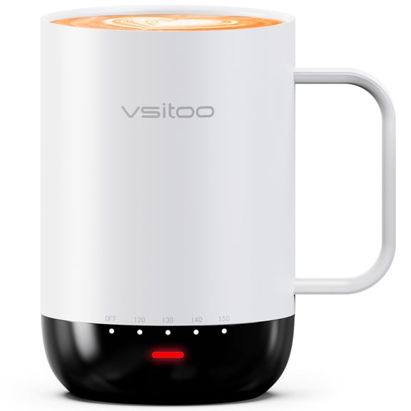 Vsitoo S3 Pro 16oz Smart Heated Coffee Mug, Auto-Sensing AI, 120-150°F, Hands-Free, White