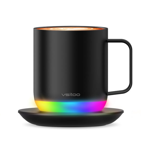 Vsitoo S6 Plus 12oz Smart Coffee Mug with Music Sync, Auto-Sensing AI Heats to 120-150°F, Black