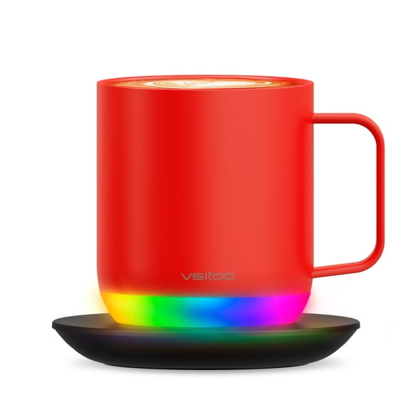 Vsitoo S6 Plus 12oz Smart Coffee Mug with Music Sync, Auto-Sensing AI Heats to 120-150°F, Red