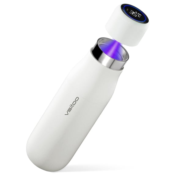 Vsitoo 15 oz Smart Self Cleaning Water Bottle, Stainless Steel, White