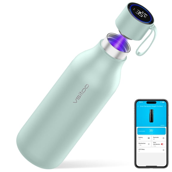 Vsitoo 15oz Smart Self-Cleaning Water Bottle, AI Auto-Clean, 30-Day Battery, Magnetic Charging,Blue