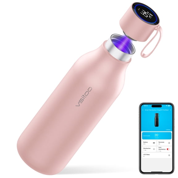Vsitoo 33oz Self-Cleaning Smart Water Bottle, Insulated Stainless Steel with UV Purification, Perfect for Purses & Teens, Black