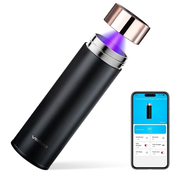 Vsitoo 15oz Self-Cleaning Smart Water Bottle, Insulated Stainless Steel with UV Purification, Black