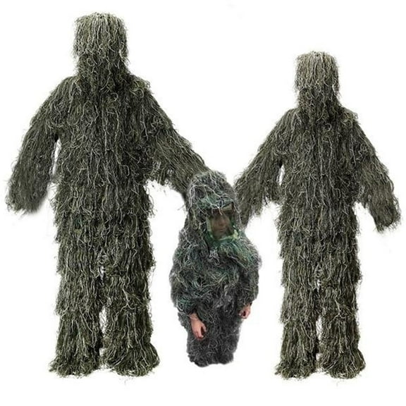 Vsontor 5 In 1 Ghillie Suit, 3D Camouflage Hunting Apparel Including Jacket, Pants, Hood, Carry Bag Green M