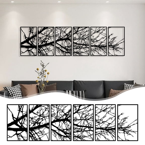 Vsontor 6-Piece Set Branch Metal Wall Art Decor Handcrafted Iron Wall Hangings For Indoor/Outdoor Home Decor Nature-Inspired Wall Sculpture Black Free Size