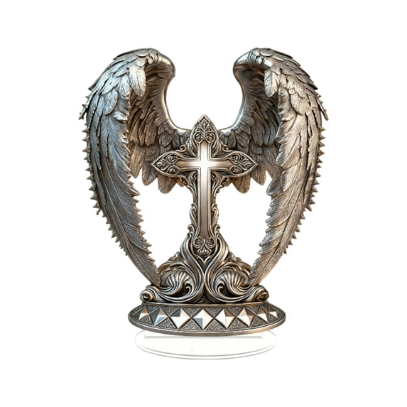 Vsontor 8 Inch Angel Wing Cross Tabletop Decor - Acrylic Cross-Shaped Christian Home Accent With Stand, Elegant Decoration For Easter, Table, Desk, Wall | Inspirational Gift Gray 8Inch