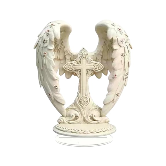 Vsontor 8 Inch Angel Wing Cross Tabletop Decor - Acrylic Cross-Shaped Christian Home Accent With Stand, Elegant Decoration For Easter, Table, Desk, Wall | Inspirational Gift White 8Inch