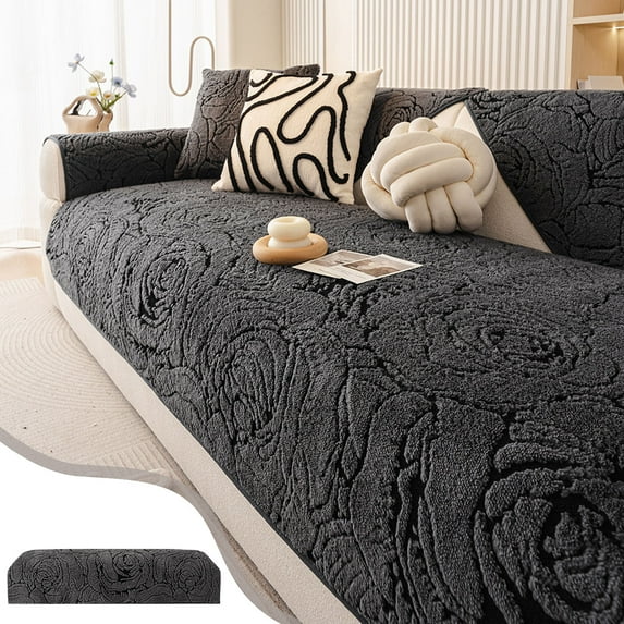 Vsontor Boho Cotton Couch Cover Sofa Covers Luxury Vintage Soft Embroidered Sofa Cover Non-Slip Dog Bed Cover Scalloped Sofa Slipcover Washable Furniture Protector Cover Dark Gray 36"X28"