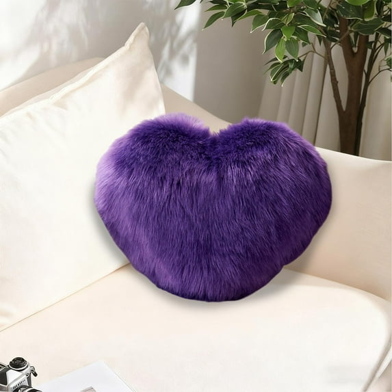 Vsontor Heart Shaped Pillows Faux Throw Pillow Fluffy Cute Soft Throw Pillows Decorative With Insert For Valentine Anniversary Bedroom Living Room Sofa Couch Purple 16X121In