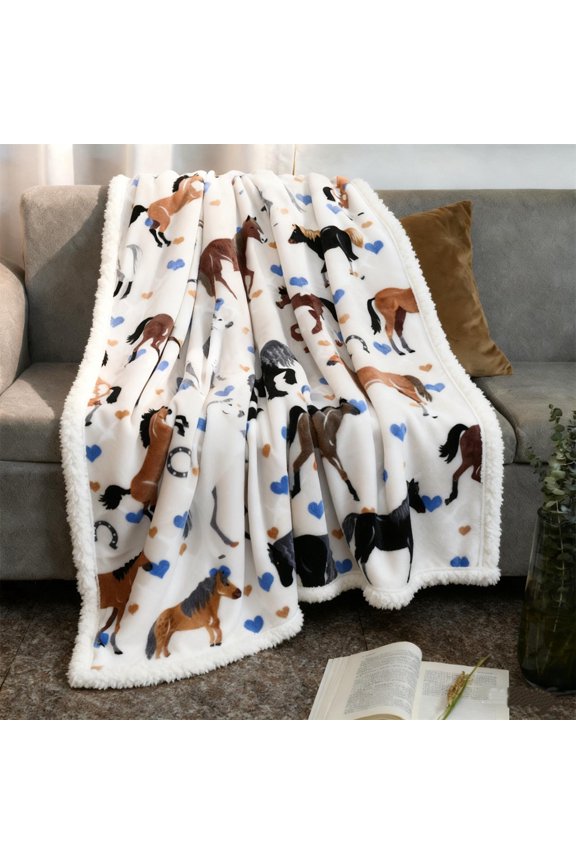 Sherpa Throw Blanket For Couch, Horse Theme Throw Blanket For Women Mom Girls Grandma Dad, Soft Winter Fluffy Plush Warm Plaid Thick Blankets For Home Decor,Couch,Bed,Camping