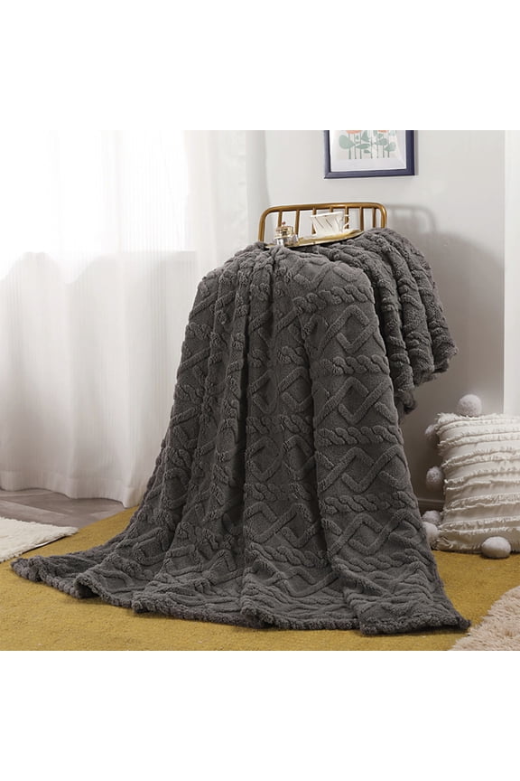 Ultra Soft Faux Fur Throw Blanket For Couch, Luxury Sculpted Texture Faux Rabbit Fur Blanket For Bed, Fluffy Thick Plush Warm Fuzzy Throw, Plush Warm Decor Dark Gray 60*40Inch