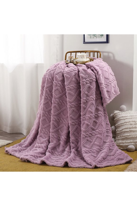 Ultra Soft Faux Fur Throw Blanket For Couch, Luxury Sculpted Texture Faux Rabbit Fur Blanket For Bed, Fluffy Thick Plush Warm Fuzzy Throw, Plush Warm Decor Purple 60*40Inch