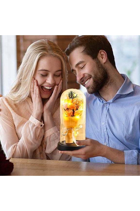 Valentines Rose Gifts For Her Flower Gifts For Women Rose In Glass Dome Light Up Roses Birthday Gifts For Mom Anniversary Rose Gift Yellow