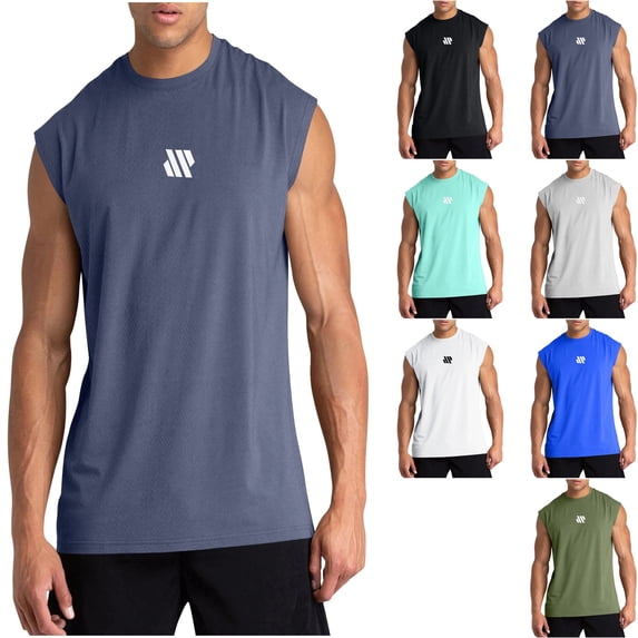 VtModv Fashionable Men's Round-neck Solid Color Mesh Drying Sleeveless Going Out Top Gym Muscle Shirts Beach Top Running Vest