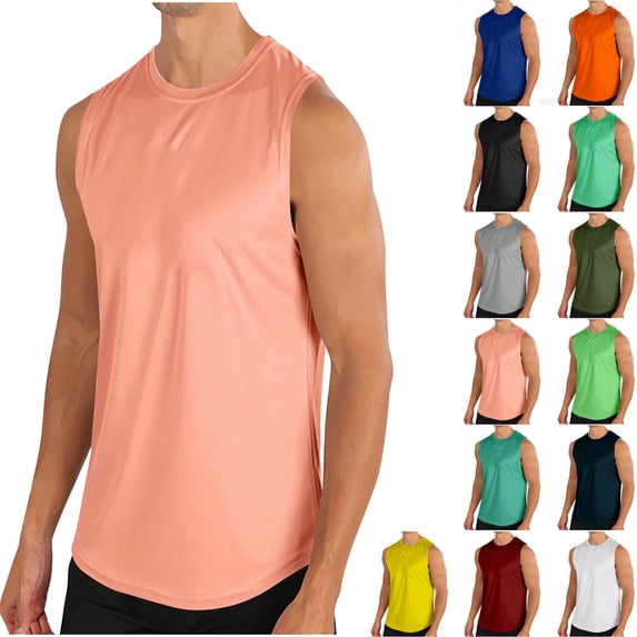 VtModv Fashionable Men's Solid Color Tight Fitting Casual Sleeveless Fitness Gym Muscle Shirts Running Vest Athletic Stretchy