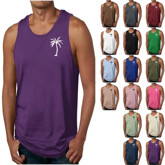 VtModv Men's Summer Fashion Casual Sleeveless Printed Round Neck Loose Elasticity Beach Top Running Vest Everyday Shirts for Men