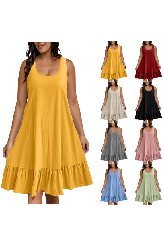 Plus Size Women Fashion Summer Spring Sleeveless Round Neck Dress Loose Elasticity Going Out Solid Color Maternity Dress