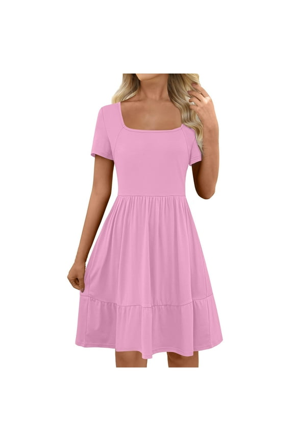 Solid Dresses For Women Summer Casual Sleeveless Fold Self Tie Front Pleated Mini Vacation Dress With Pocket