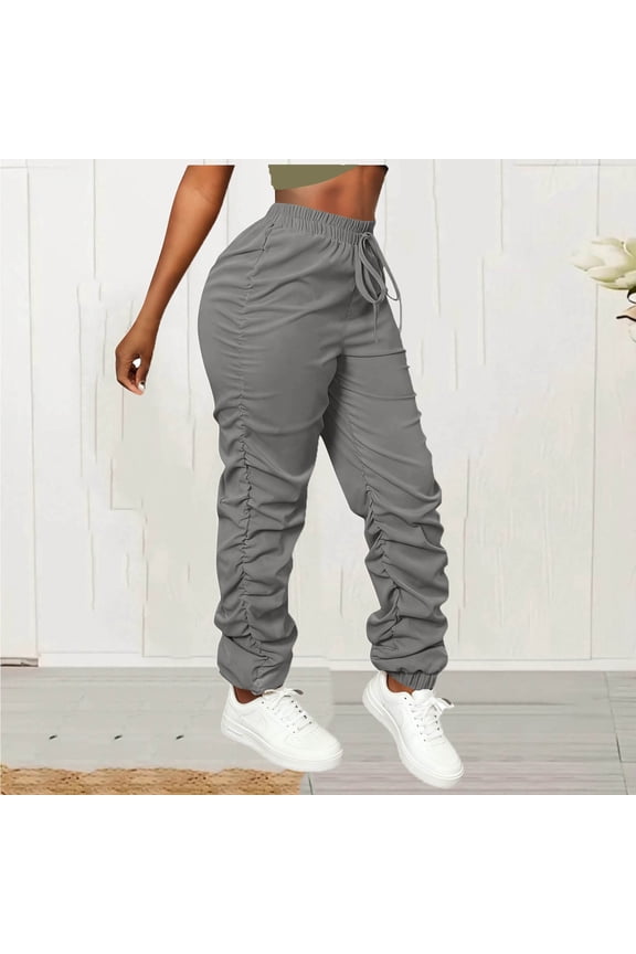 Women Solid Color With Elastic Waist Casual Clothes Pockets Full Length Pants Senior Front Cargo Pants Women Going Out