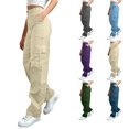 thumbnail image 1 of VtModv Women Solid Color With Elastic Waist Casual Clothes Pockets Full Length Pants Senior Front Cargo Pants Women, 1 of 7