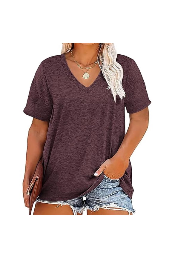 Women's Summer Large Fashion Casual Trendy Short Sleeve Plus Size Tops V-neck Short Sleeve Casual Shirts