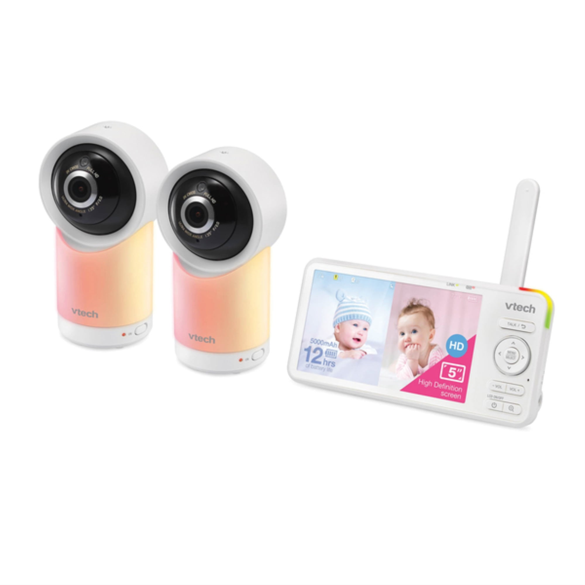 Vtech RM5766-2HD 5" Smart Wi-Fi 1080p 2-Camera 360 Pan & Tilt Video Baby Monitor System with Display, Night-Light & Remote Access,