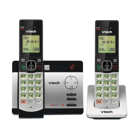 Vtech CS5129-2 Two-Handset Cordless Telephone System, DECT 6.0, Silver/Black