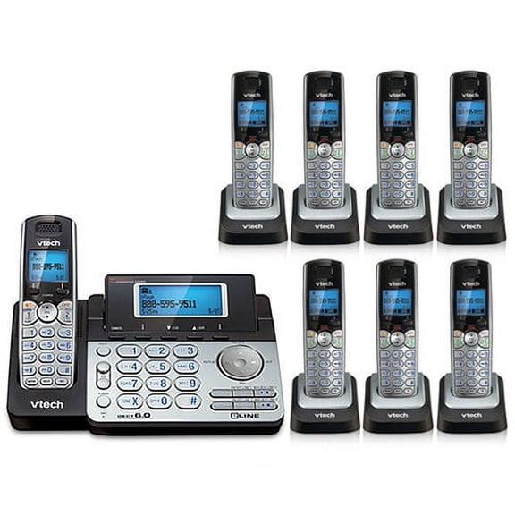 Vtech DS6151 Base + (7) DS6101 Handset Cordless Phone with Dect 6.0 Technology and 2-Line Operation