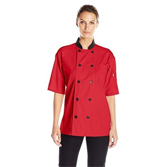 Vtex 0494-1902 Uncommon Threads Womens Havana Chef Coat SS Mesh Black Trim, Red - Small