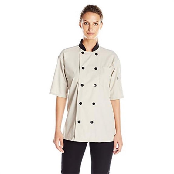 Vtex 0494-6609 Uncommon Threads Womens Havana Chef Coat SS Mesh, Stone - 5XL