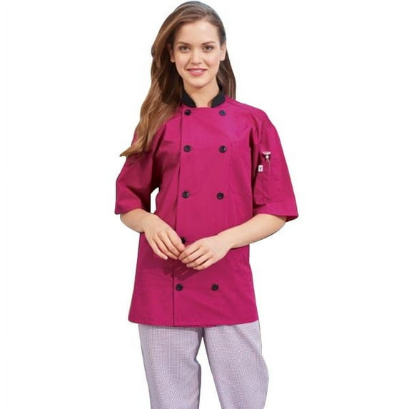 Vtex 0494-6810 Uncommon Threads Womens Havana Chef Coat SS Mesh, Berry - 6XL