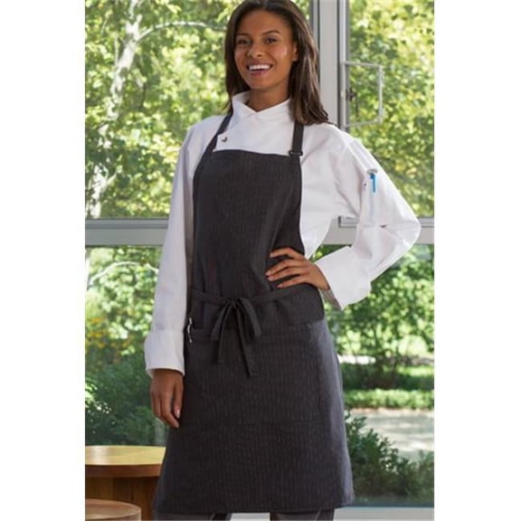 Vtex 3018-3300 Adjustable Butcher Apron, Black & White Pinstripe