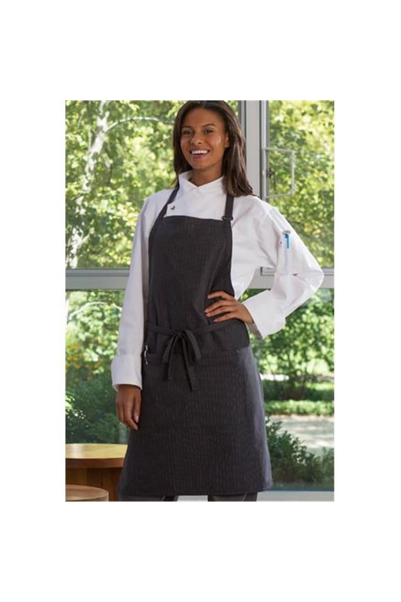 Vtex 3018-3300 Adjustable Butcher Apron, Black & White Pinstripe