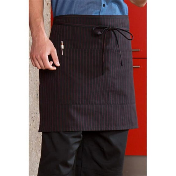 Vtex 3056-7100 Black & Red Pinstripe Half Waist Apron