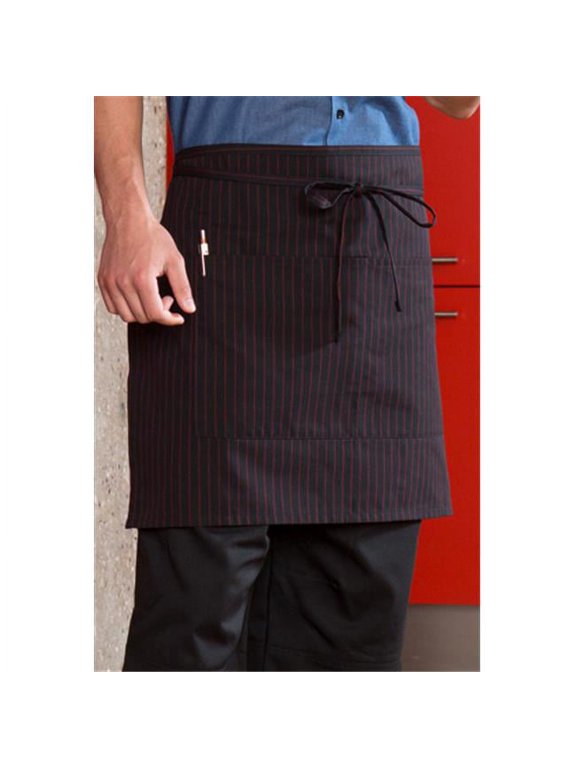 Vtex 3056-7100 Black & Red Pinstripe Half Waist Apron