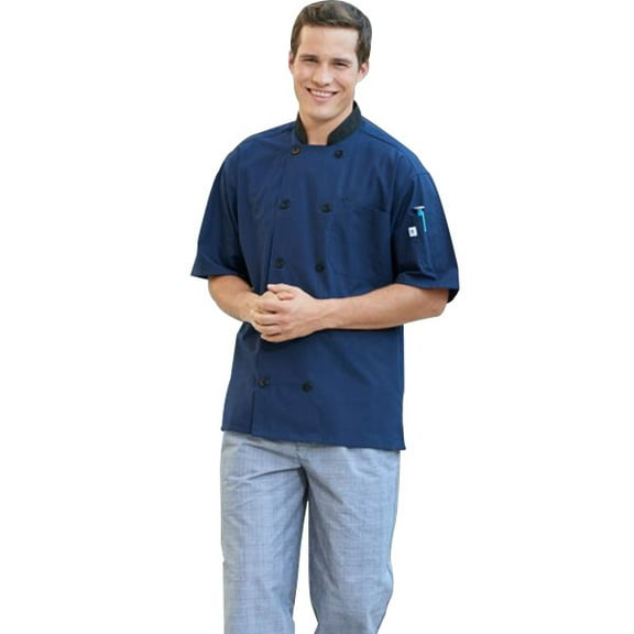 Vtex  Uncommon Threads Womens Havana Chef Coat SS Mesh Black Trim - Navy - Medium