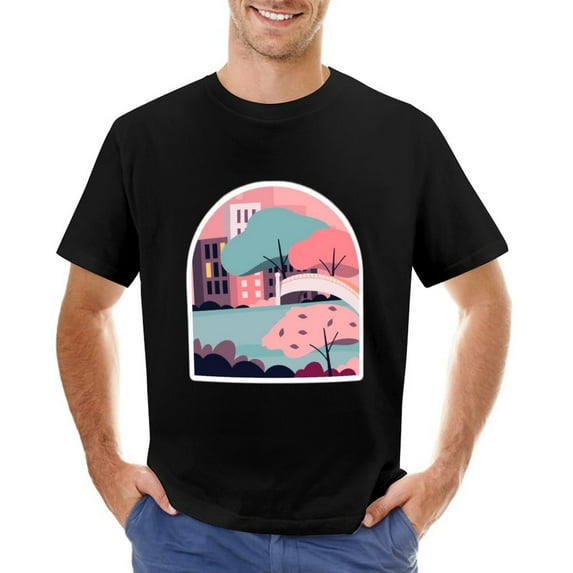 Vtg City Landscape Men’s Graphic T-shirt Vintage Short Sleeve Sport Tee Black 3XL