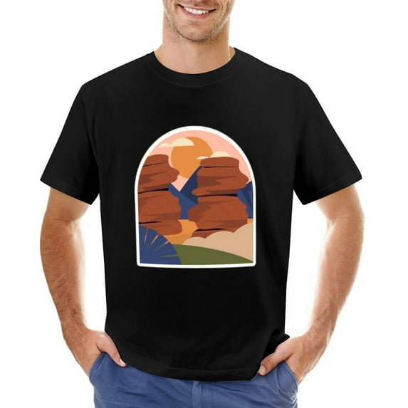 Vtg City Landscape Men’s T-Shirt 100% Cotton Casual Short Sleeve Tops Gift Tee Black 2XL