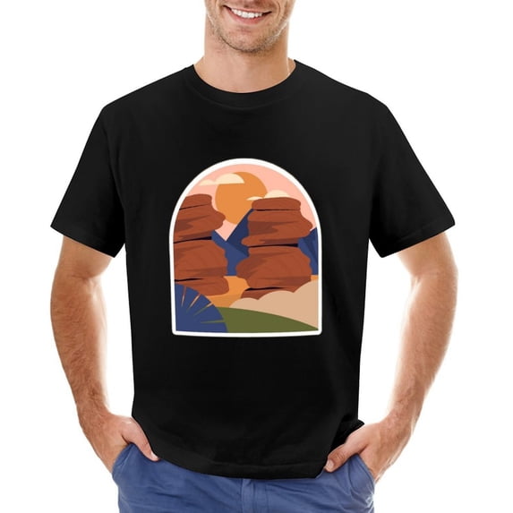 Vtg City Landscape Men’s T-Shirt 100% Cotton Casual Short Sleeve Tops Gift Tee Black XL