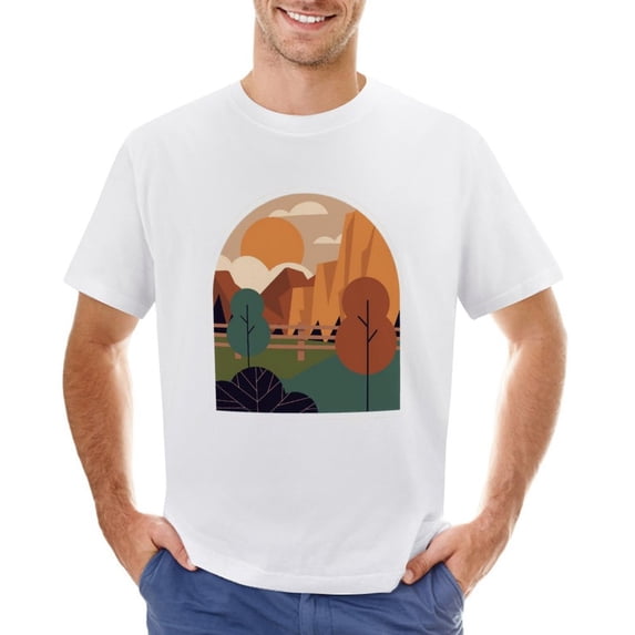 Vtg City Landscape Men’s T-Shirt 100% Cotton Casual Short Sleeve Tops Gift Tee White 3XL